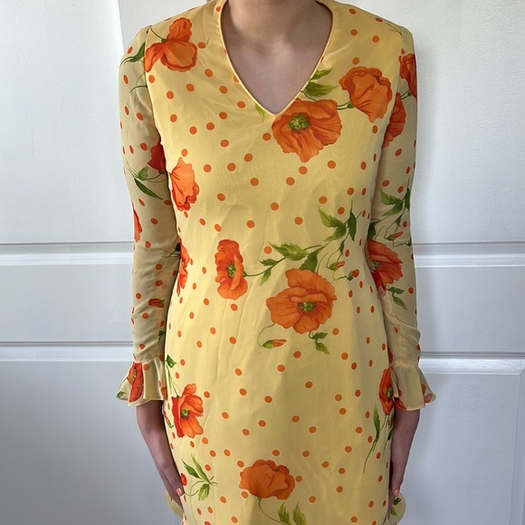 Vtg 60s 70s yellow POPPY orange dress by Ruth Chagnon size S M - Picture 5 of 9